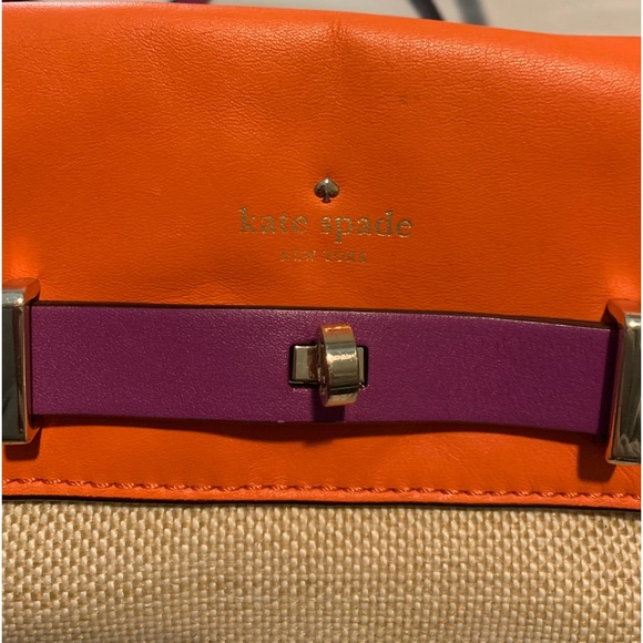 Kate Spade canvas and hot pink/orange leather crossbody purse - Picture 5 of 5